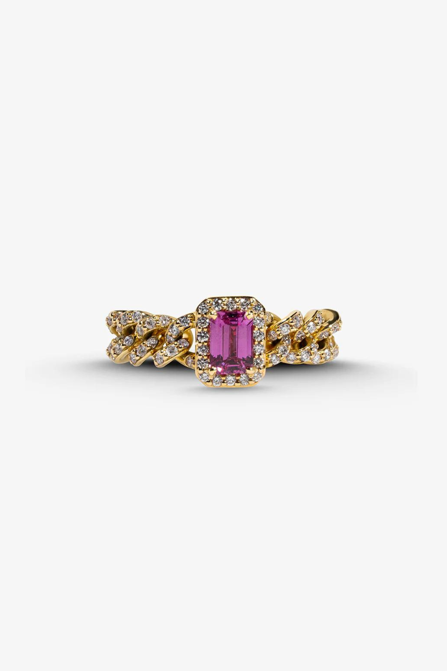 Anel retangular safira rosa