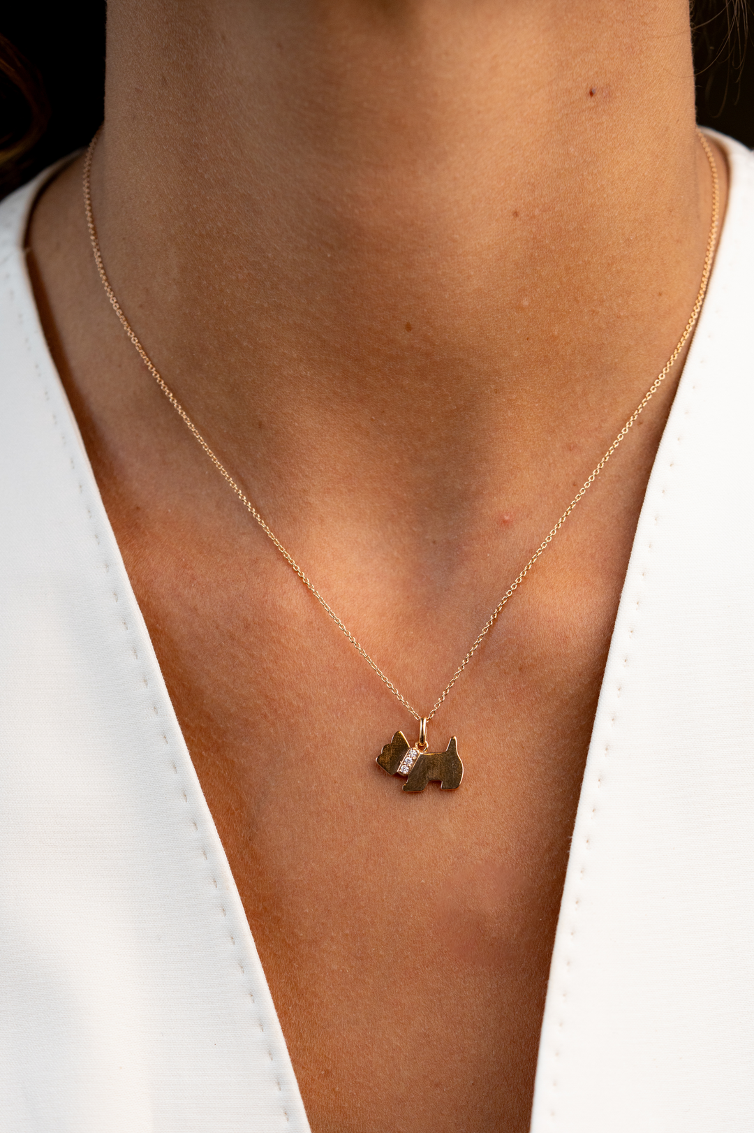 Pink Gold Dog Necklace with Diamonds