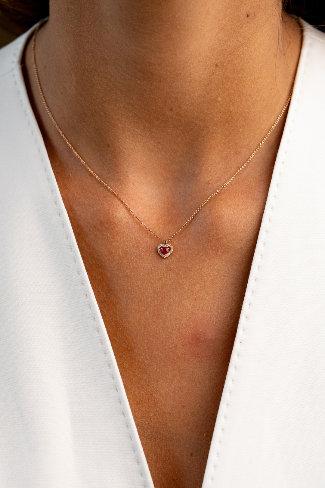 Pink Gold Necklace with Heart and Ruby