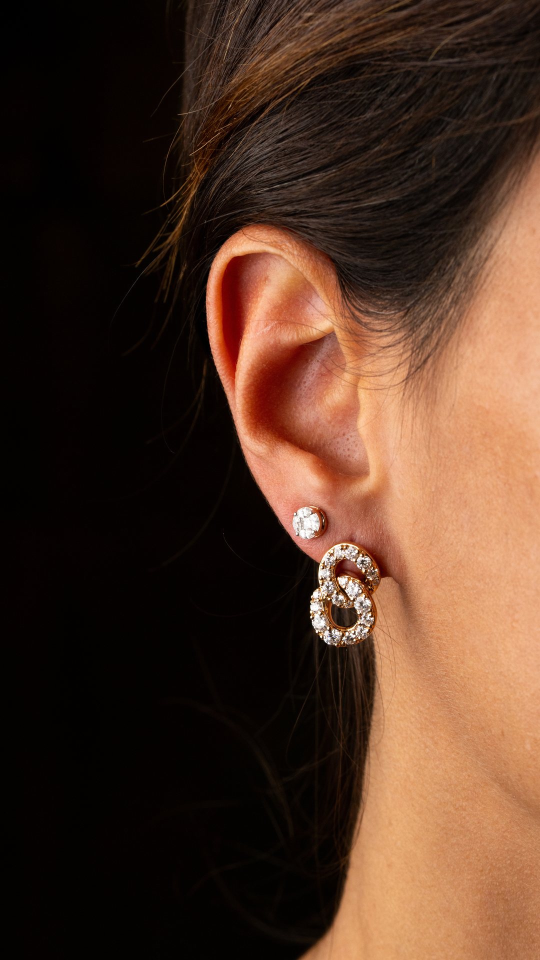 Pink Gold Chain Earrings with Diamonds