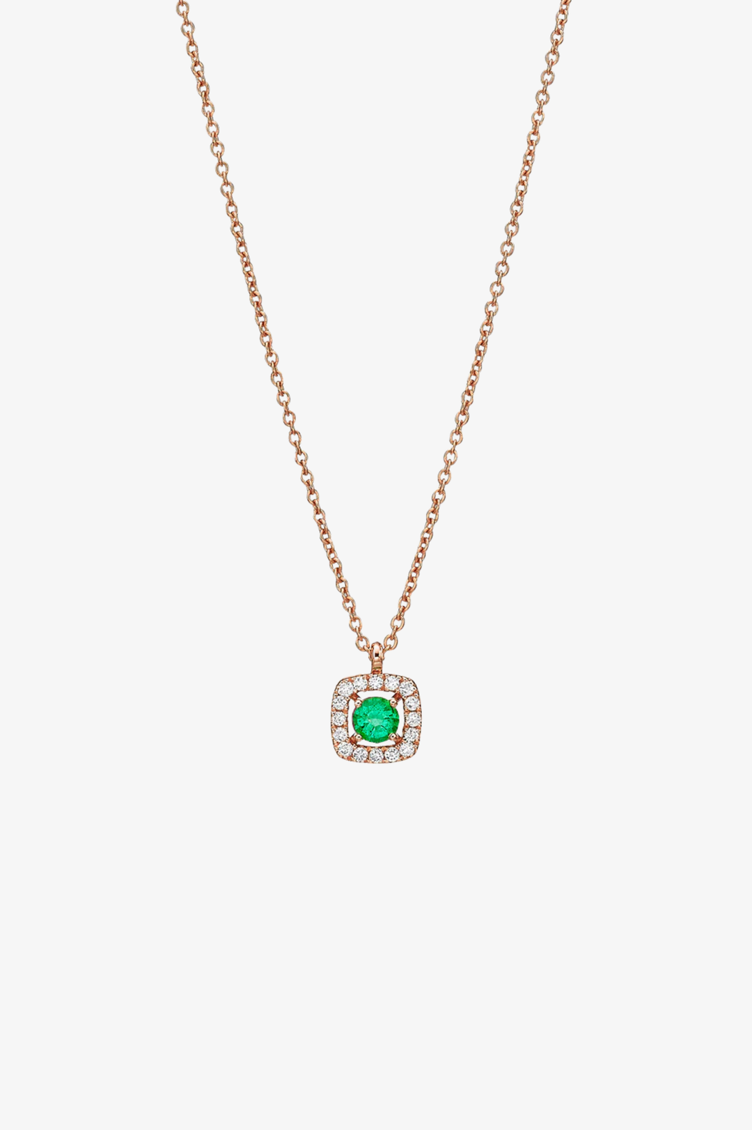 Pink Gold Necklace with Emerald and Diamonds