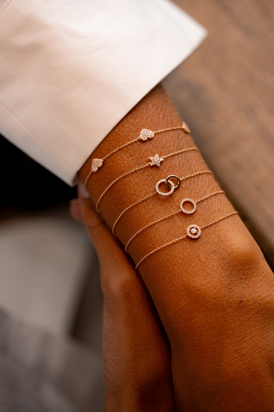 Pulseira com Três Corações em Ouro Rosa e Diamantes