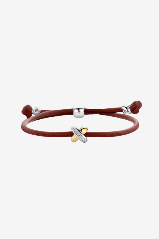 Leather Bracelet with Diamond Cross