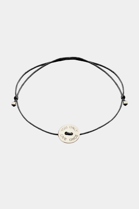Black Ribbon Bracelet with Medal and Quote
