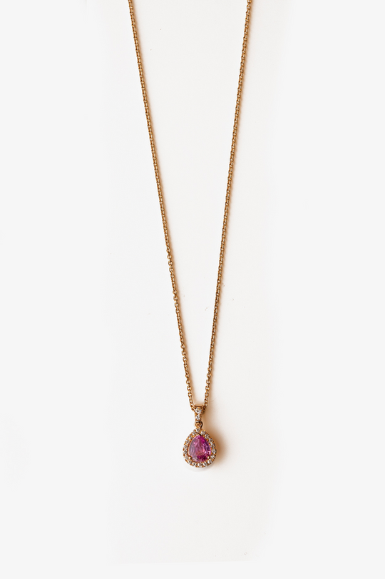 Drop Pink Gold Necklace with Diamonds