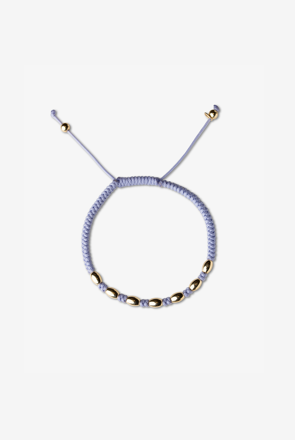 Pulseira às bolinhas em ouro amarelo com algodão lilás 
