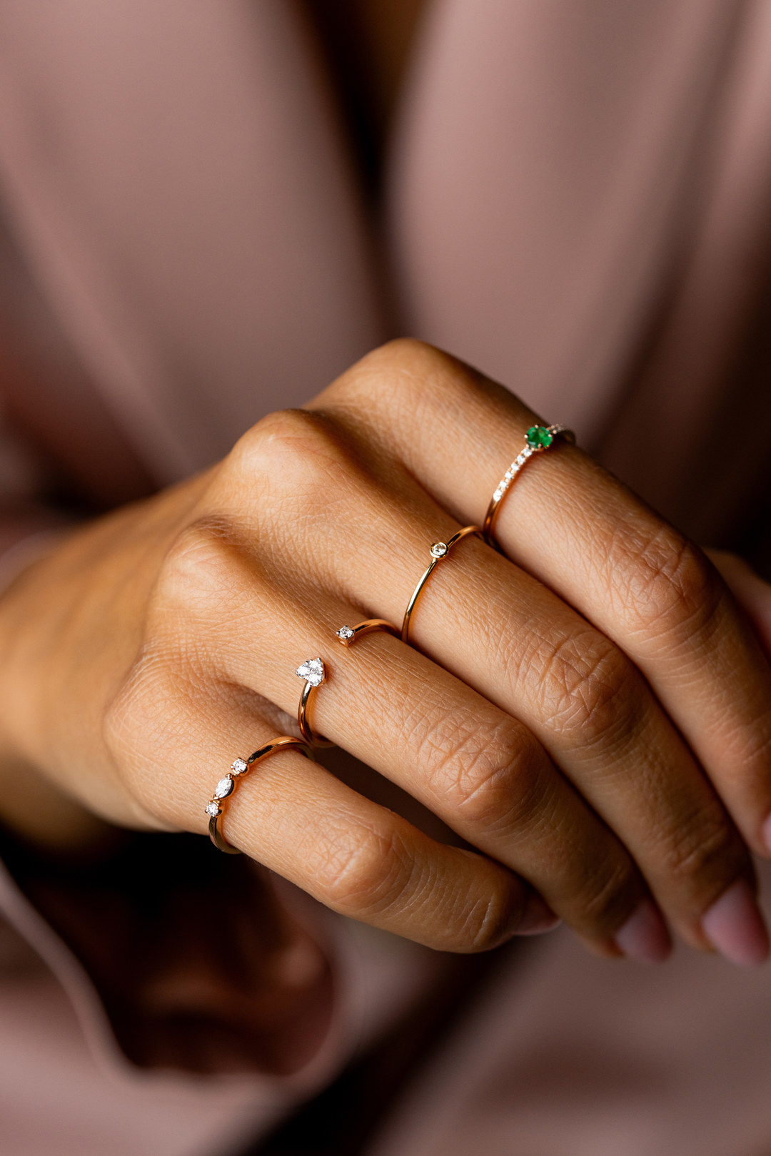 Anel coração em em ouro rosa com diamantes