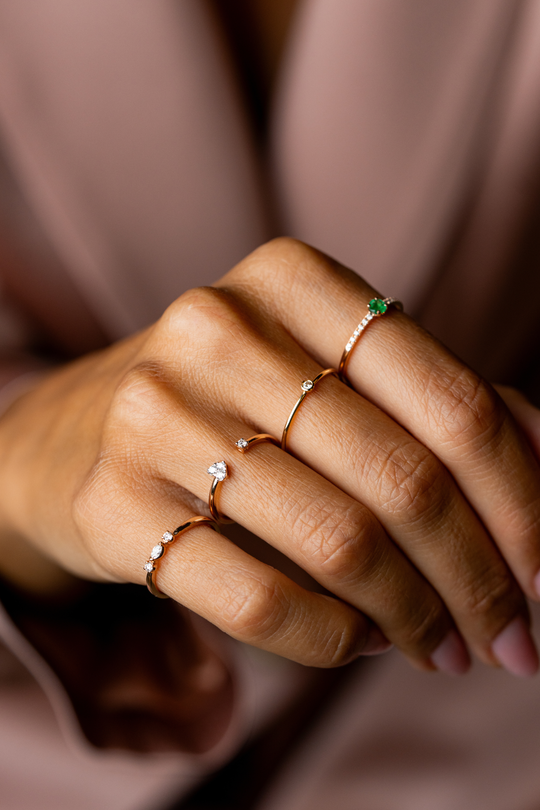 Anel coração em em ouro rosa com diamantes