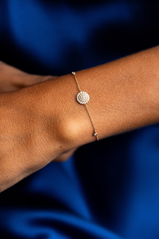 Pulseira de malha com Círculo em Ouro Rosa e Diamantes