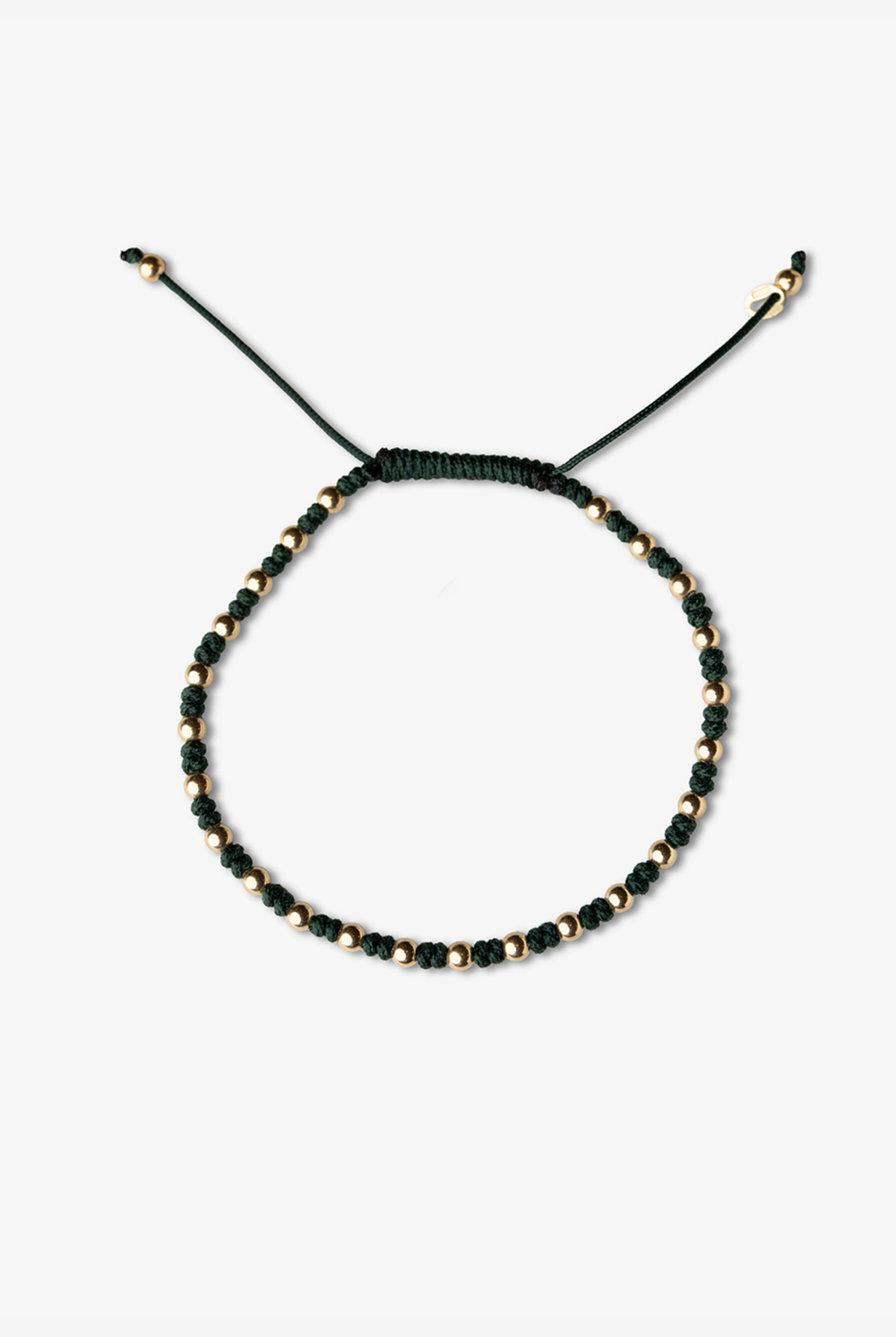 Pulseira às bolinhas em ouro amarelo com algodão verde escuro