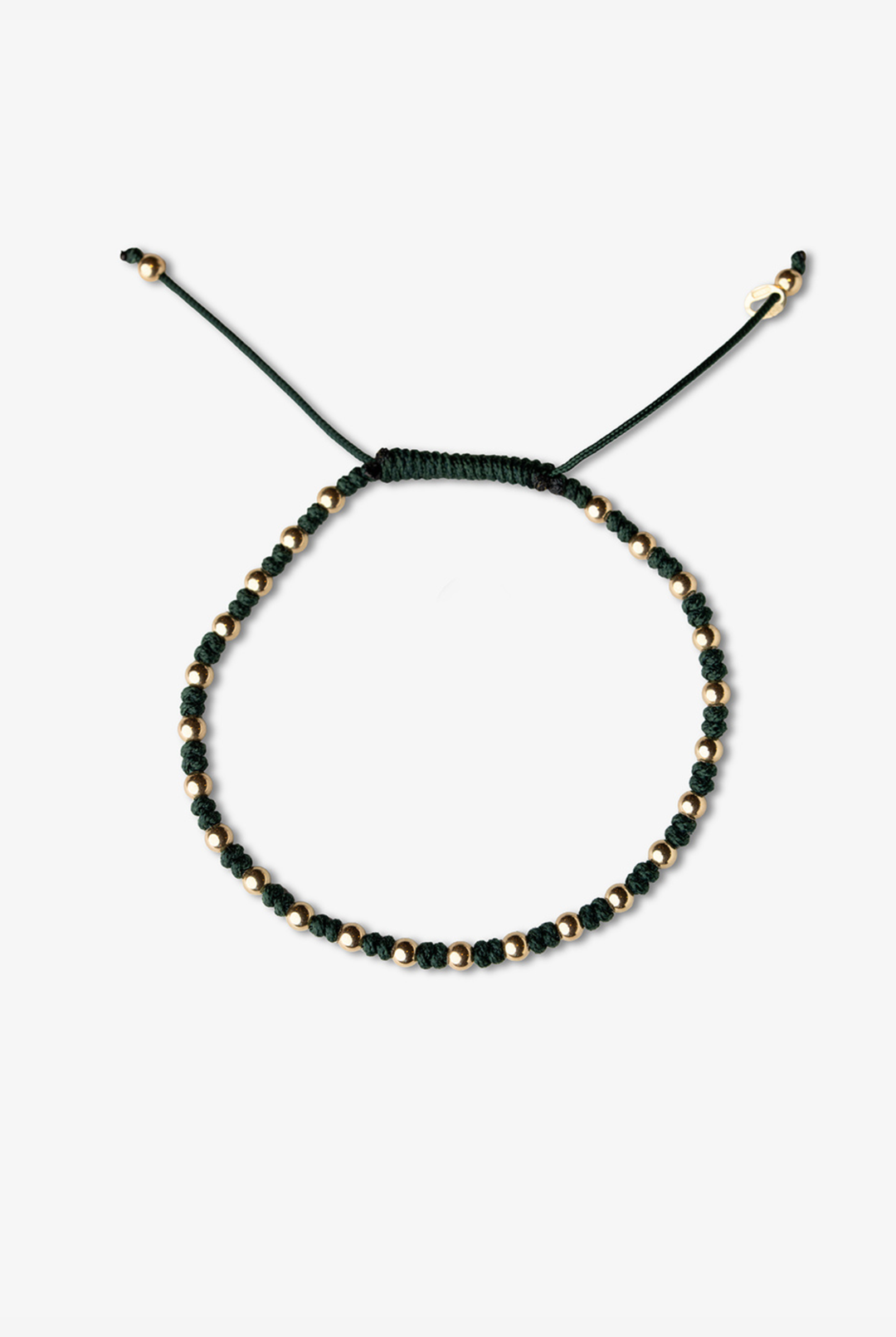 Pulseira às bolinhas em ouro amarelo com algodão verde escuro