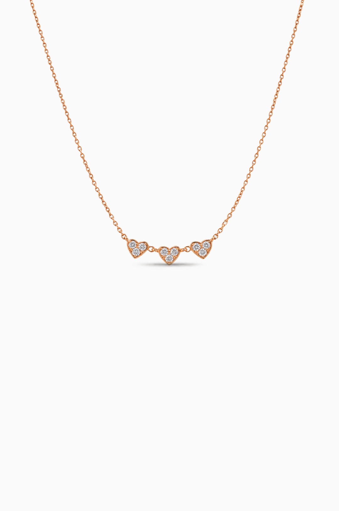 3 Hearts Pink Gold Necklace with Diamonds