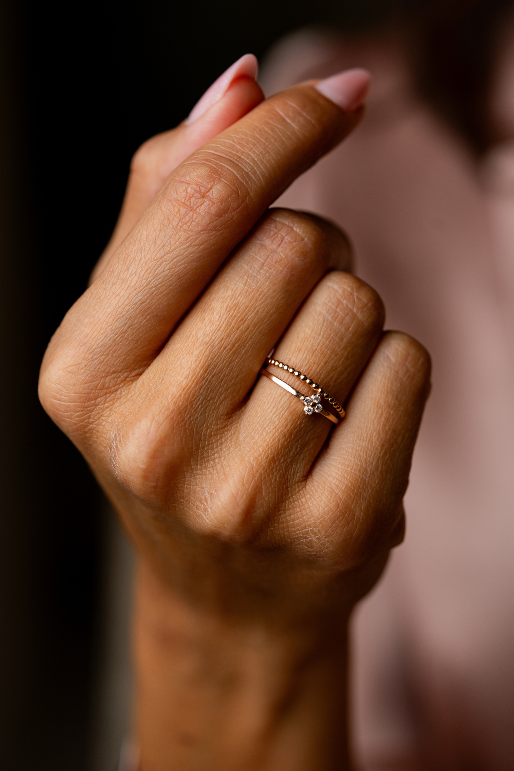 Anel duplo em ouro rosa com diamantes