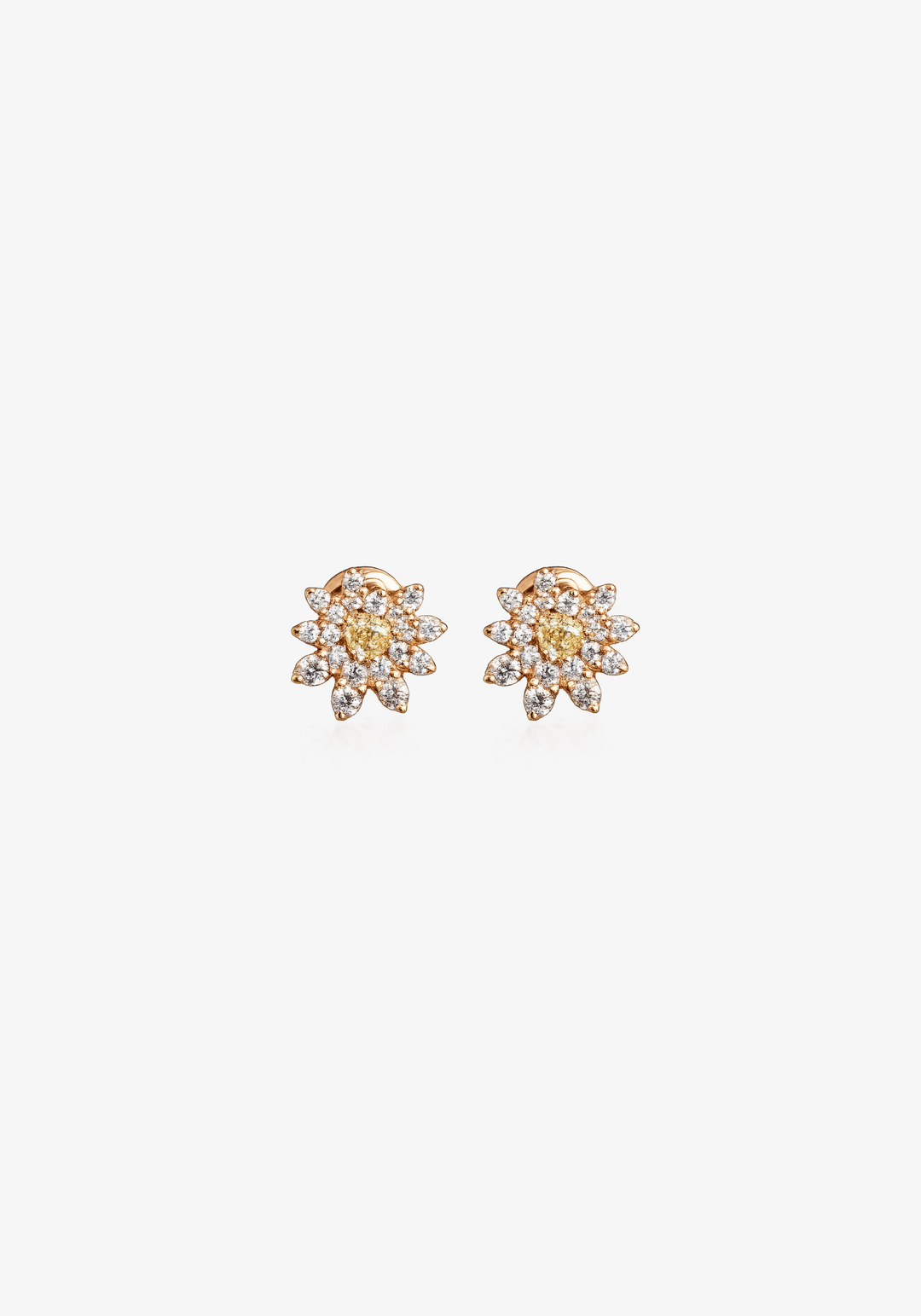 Flower Pink Gold and Diamond Earrings