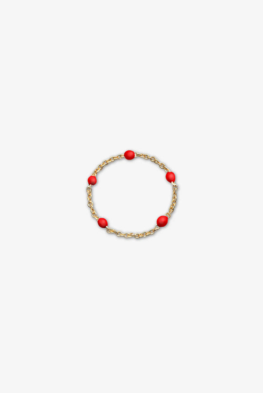 Anel Dourado de Corrente com Pontos Vermelhos