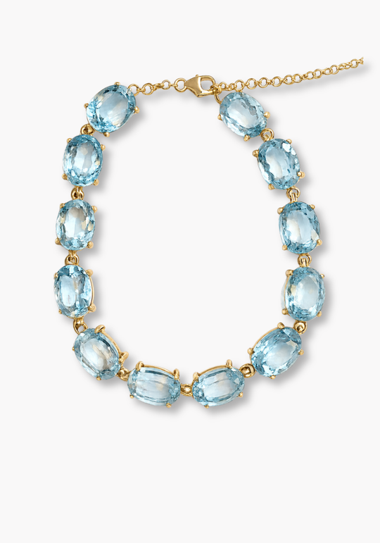 Gold Silver Necklace with Blue Topaz