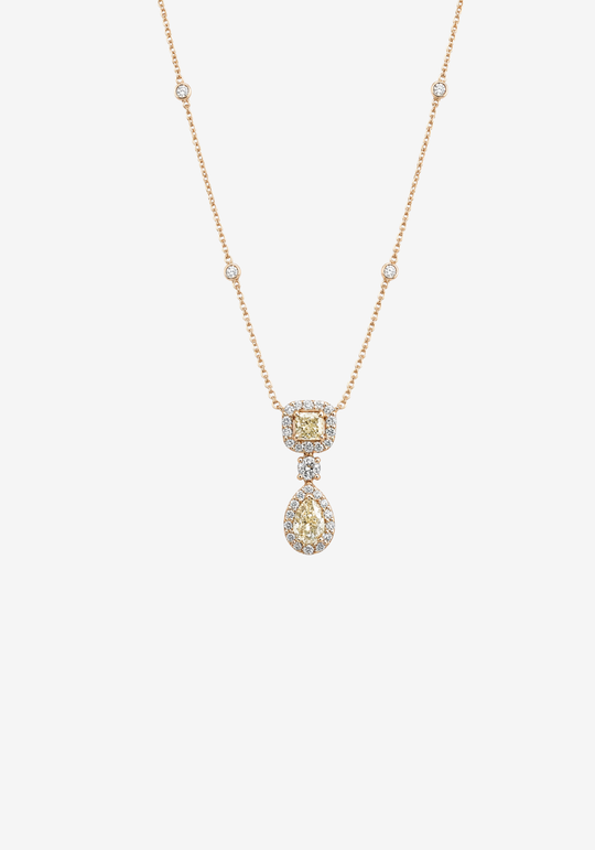 Pink Gold Necklace with Diamonds and Yellow Diamonds