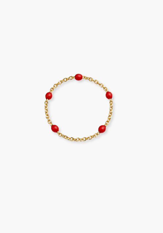 Gold Chain Ring with Red Dots