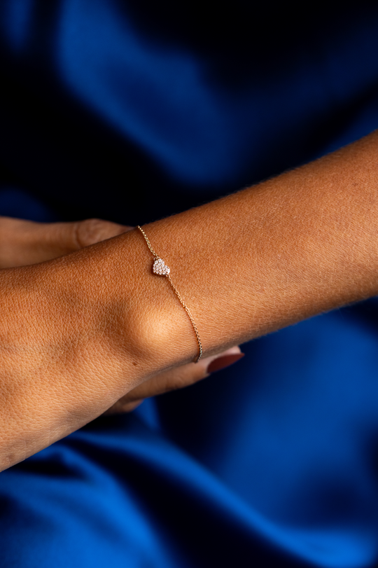 Pulseira de malha com Coração em Ouro Rosa em Diamantes