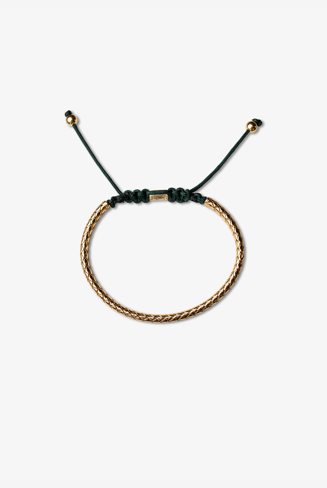 Pulseira em prata amarela com algodão verde escuro