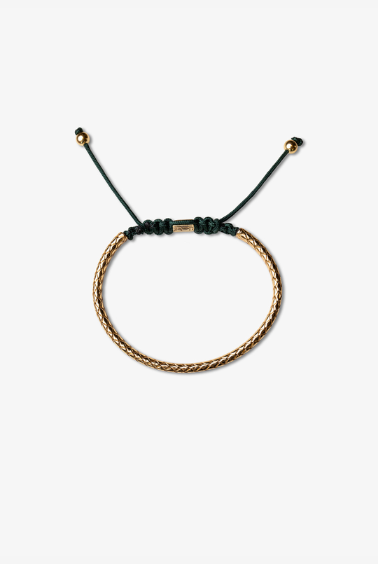 Pulseira em prata amarela com algodão verde escuro