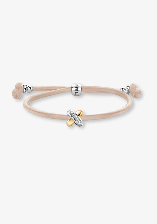 Bracelete de Couro com Cruz de Diamantes