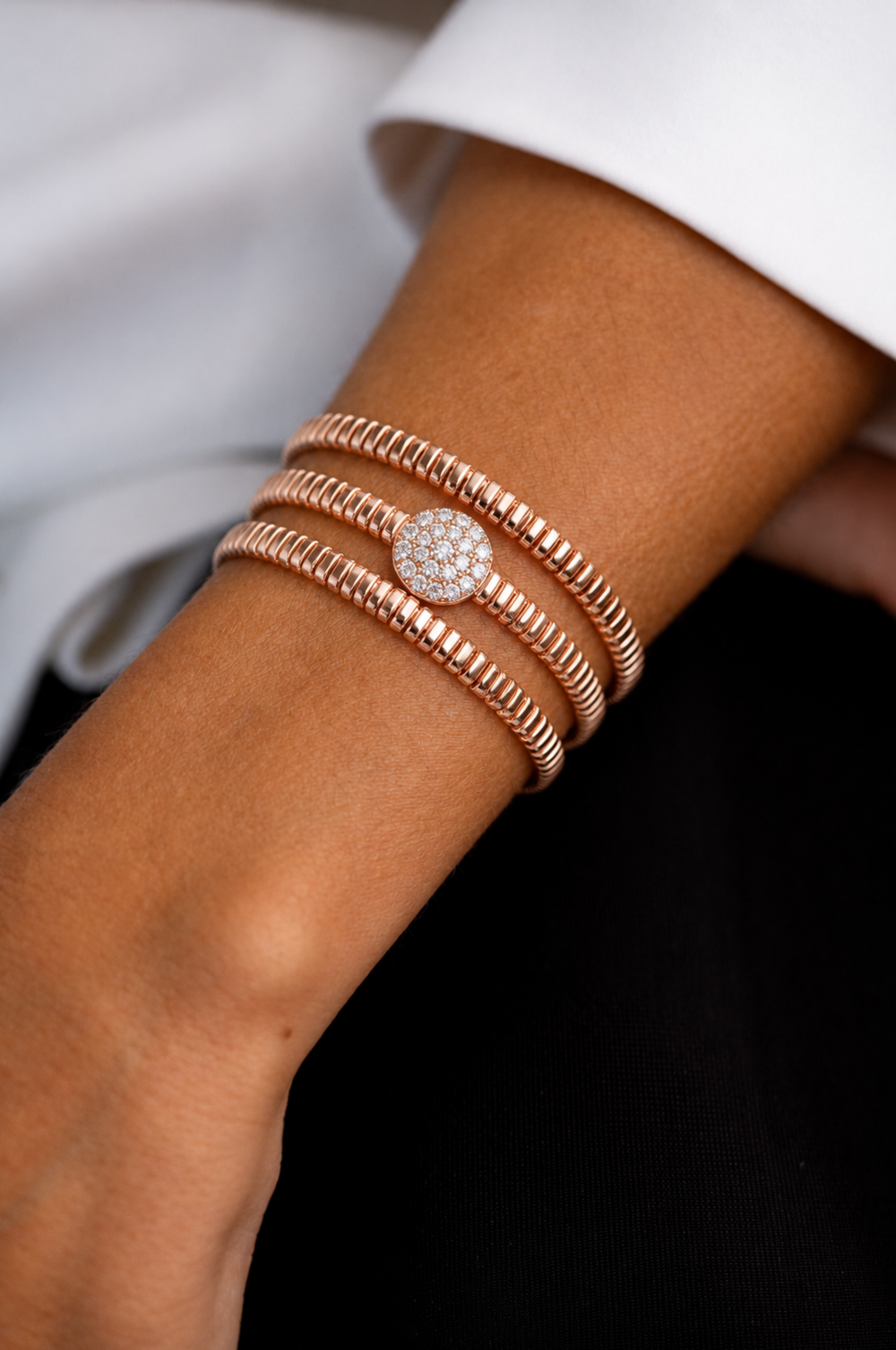 Triple Pink Gold Bracelet with Diamonds