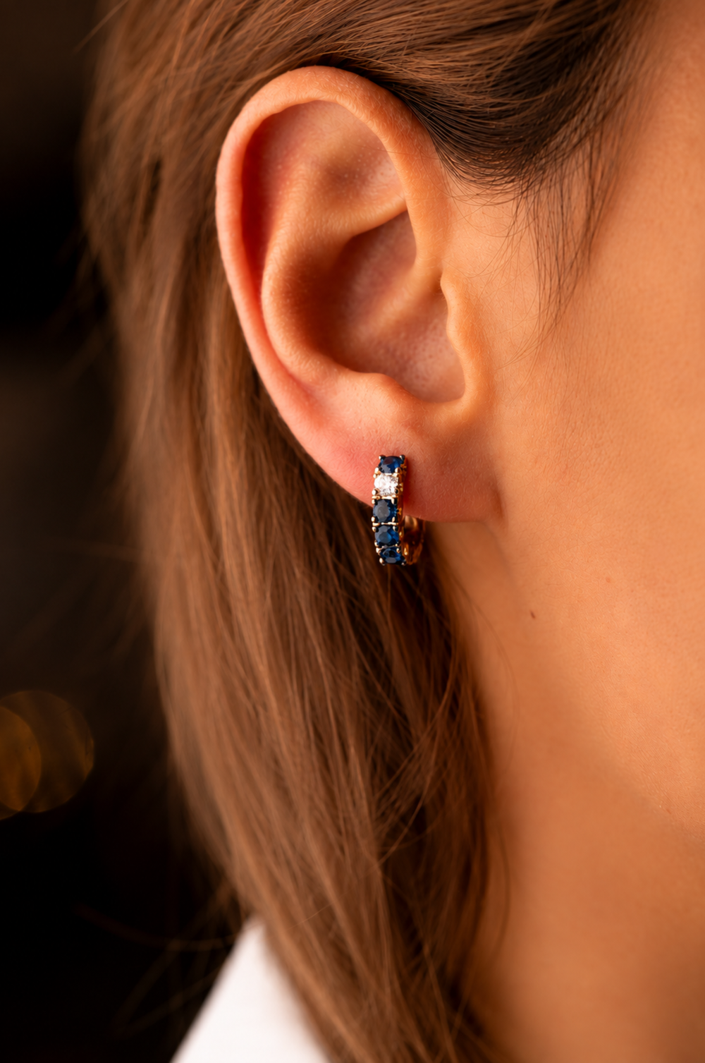 Pink Gold Loops with Diamond and Sapphires