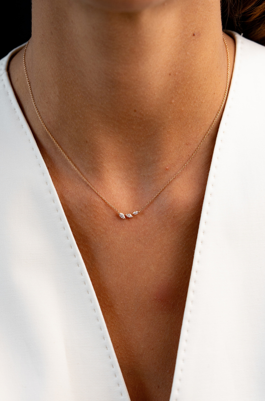 Heart Pink Gold Necklace with 3 Diamonds