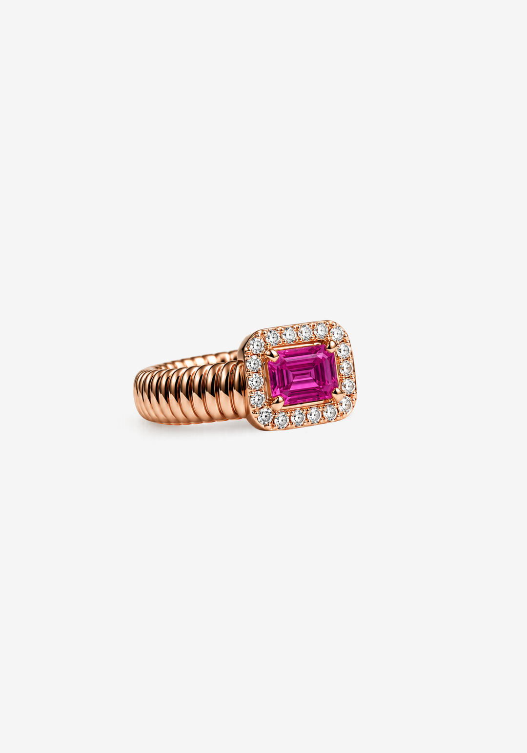 Pink Gold Ring with Diamonds and Sapphire