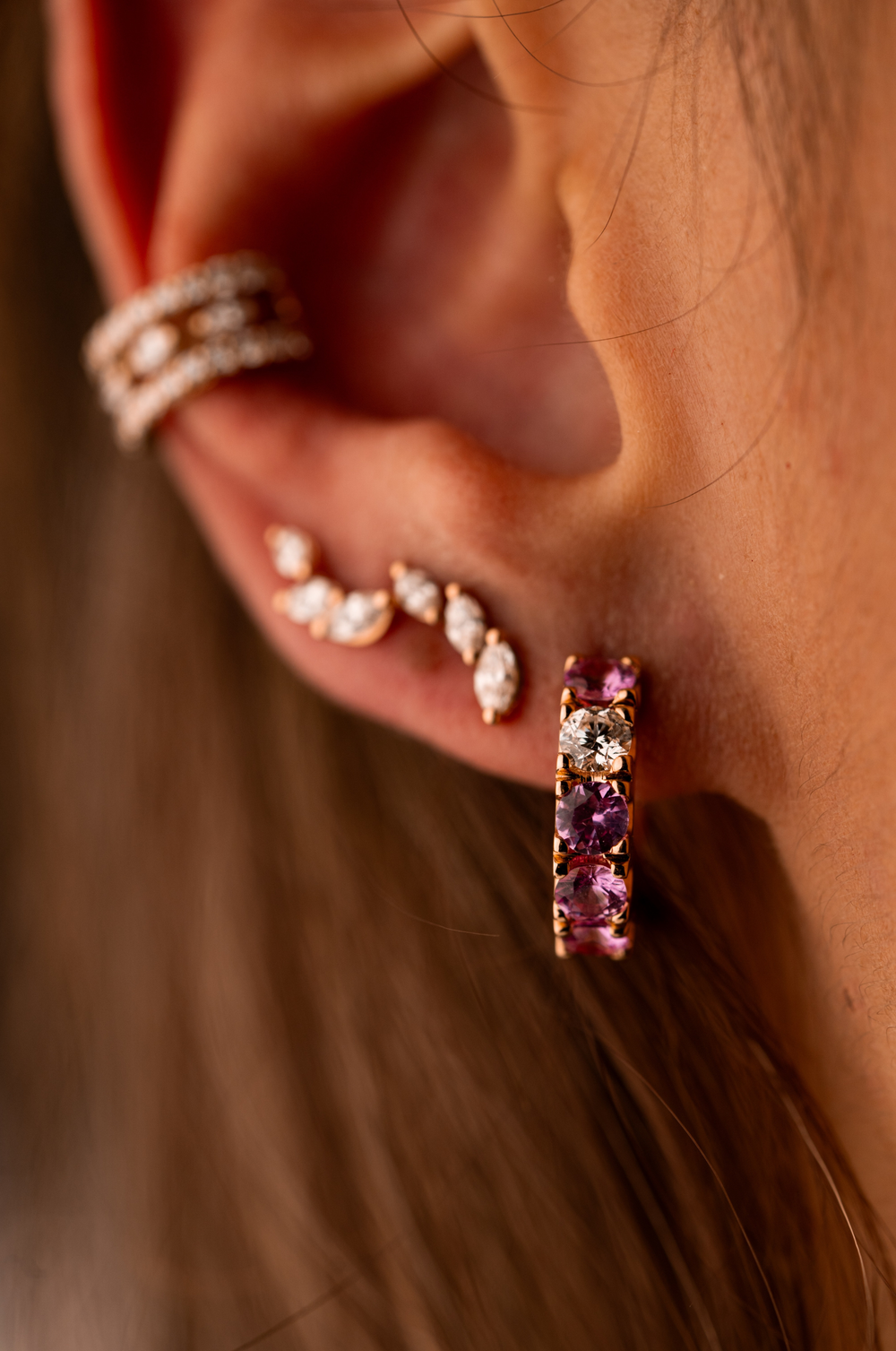 Pink Gold Loops with Diamond and Pink Sapphires