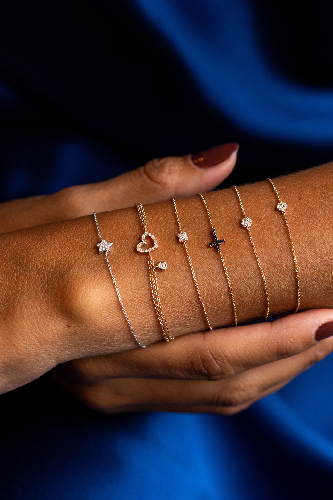 Pulseira de malha com coração em ouro rosa e diamantes