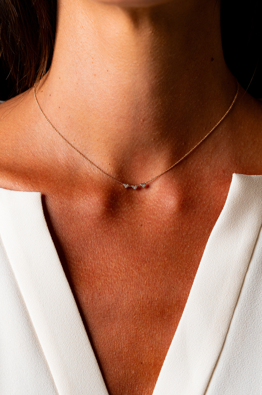 3 Hearts Pink Gold Necklace with Diamonds