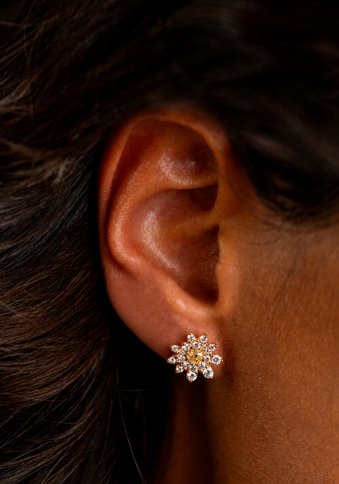 Flower Pink Gold and Diamond Earrings