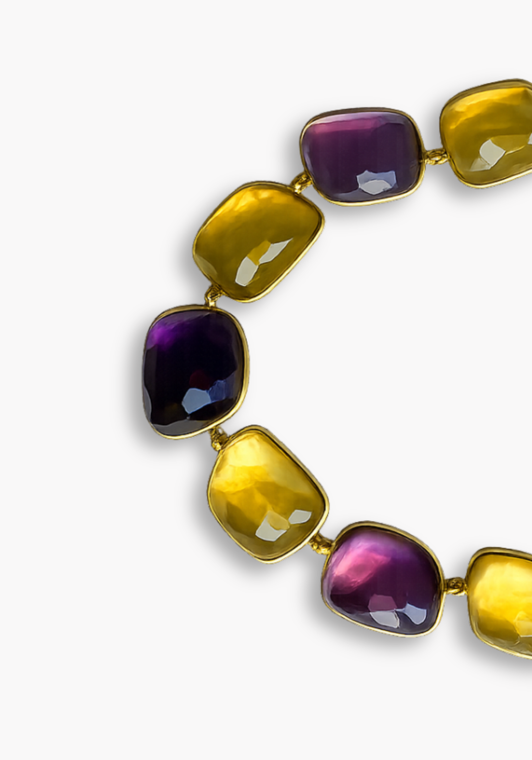 Gold Silver Necklace with Citrine, Amethyst and Mother-of-Pearl