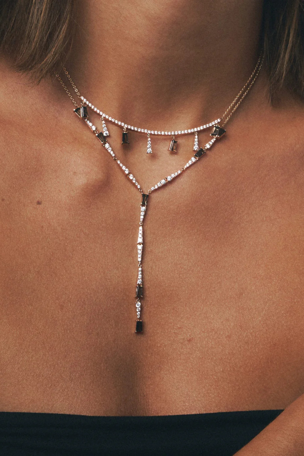 Colar comprido Smokey Club em ouro rosa com diamantes