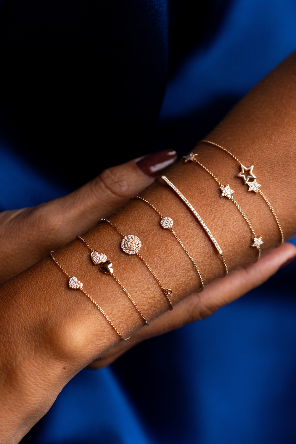 Pulseira de malha com 2 Corações em Ouro Rosa e Diamantes