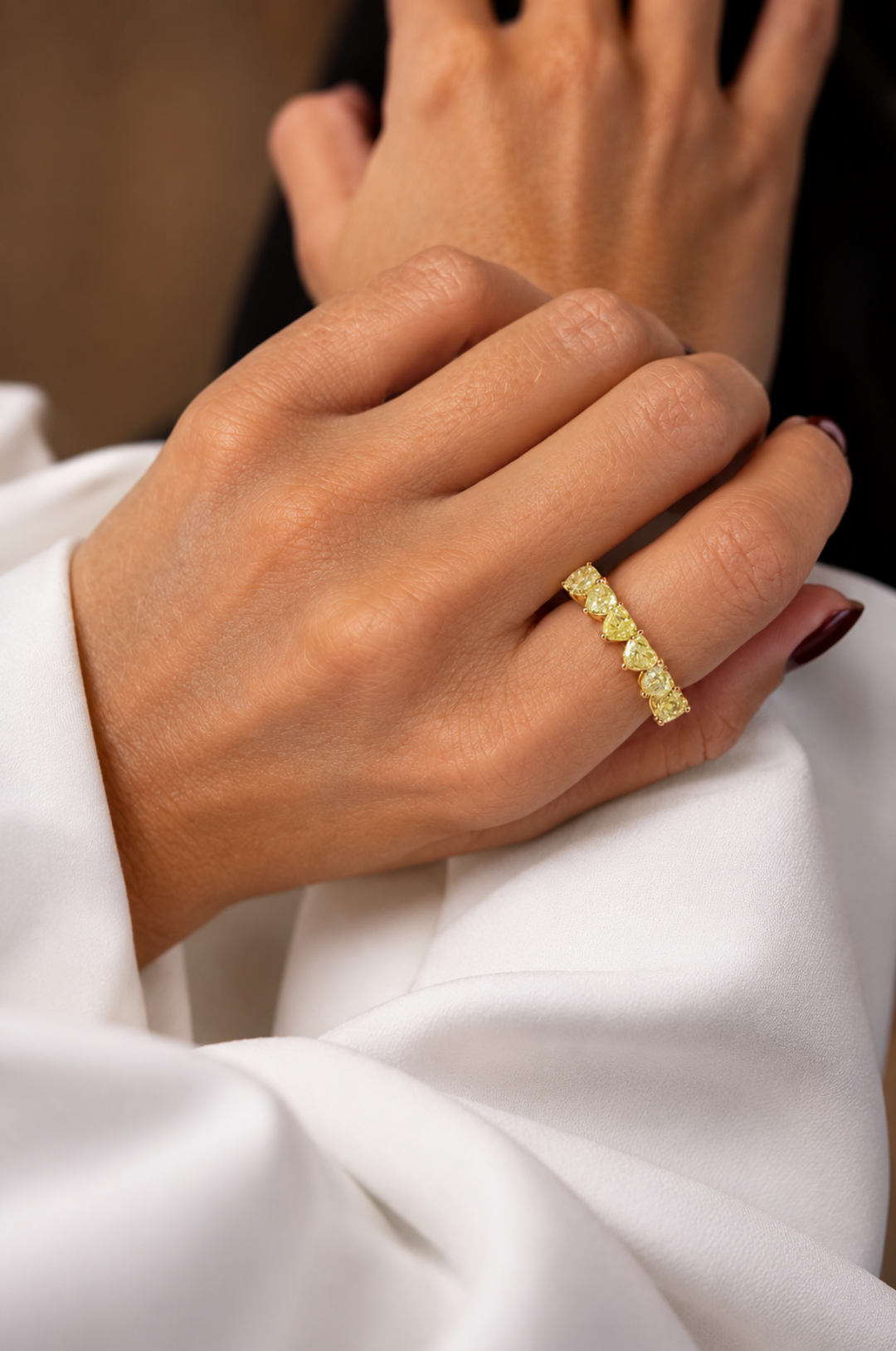 Pink Gold Ring with Yellow Diamonds