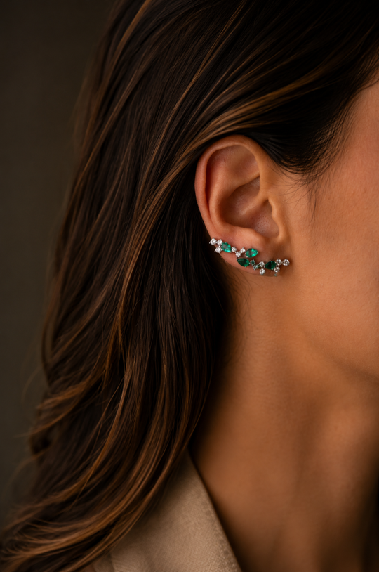 White Gold Earrings with Diamonds and Emeralds