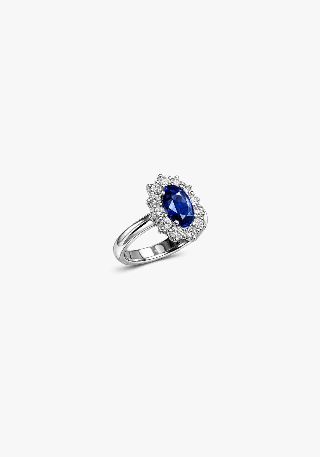 White Gold Engagement Ring with Diamonds and Sapphire