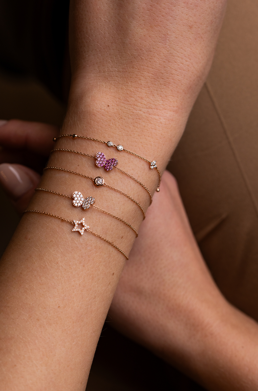 Pulseira de corrente em ouro rosa com diamantes