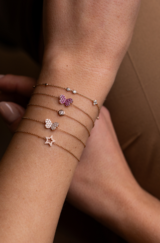 Pulseira de corrente em ouro rosa com diamantes