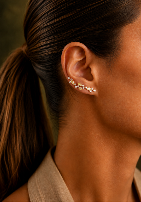 Brincos em Ouro Rosa com Diamantes e Diamantes Amarelos