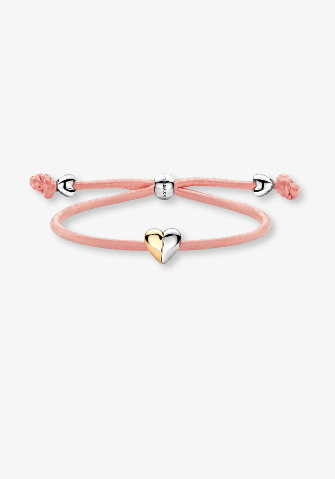 Pink Leather Bracelet with Gold and Silver Heart