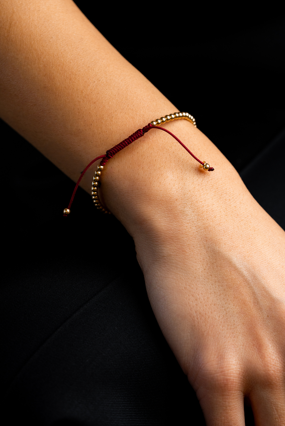 Yellow Gold Dots Bracelet with Burgundy Cotton