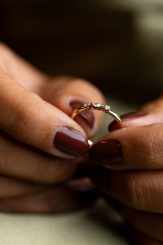 Anel Triologia em Ouro Rosa com Diamantes