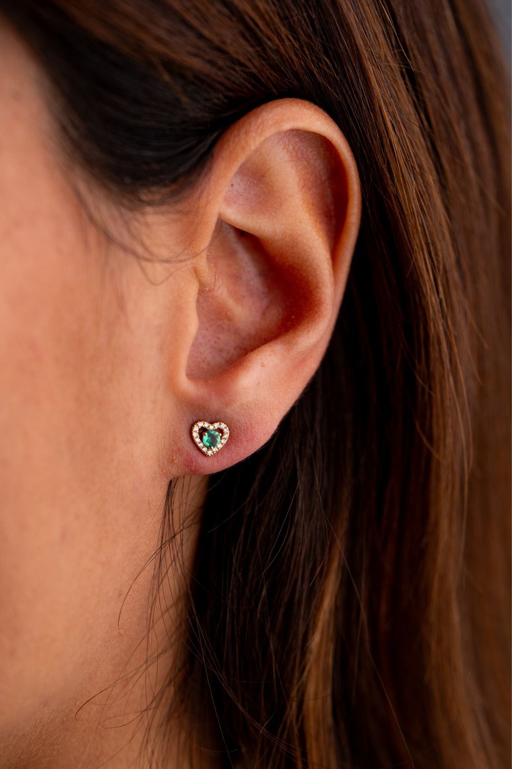 Little Heart Pink Gold Earrings with Diamonds and Emerald