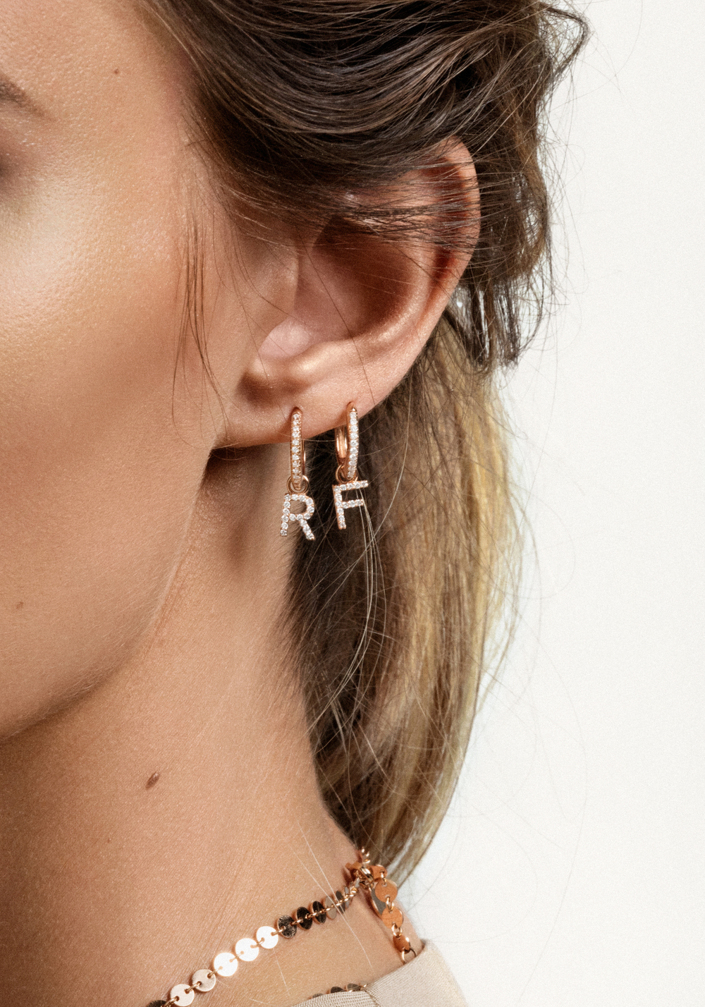 Letter Gold Earrings with Diamonds