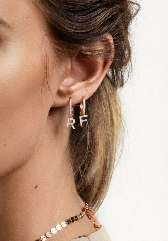 Letter Gold Earrings with Diamonds
