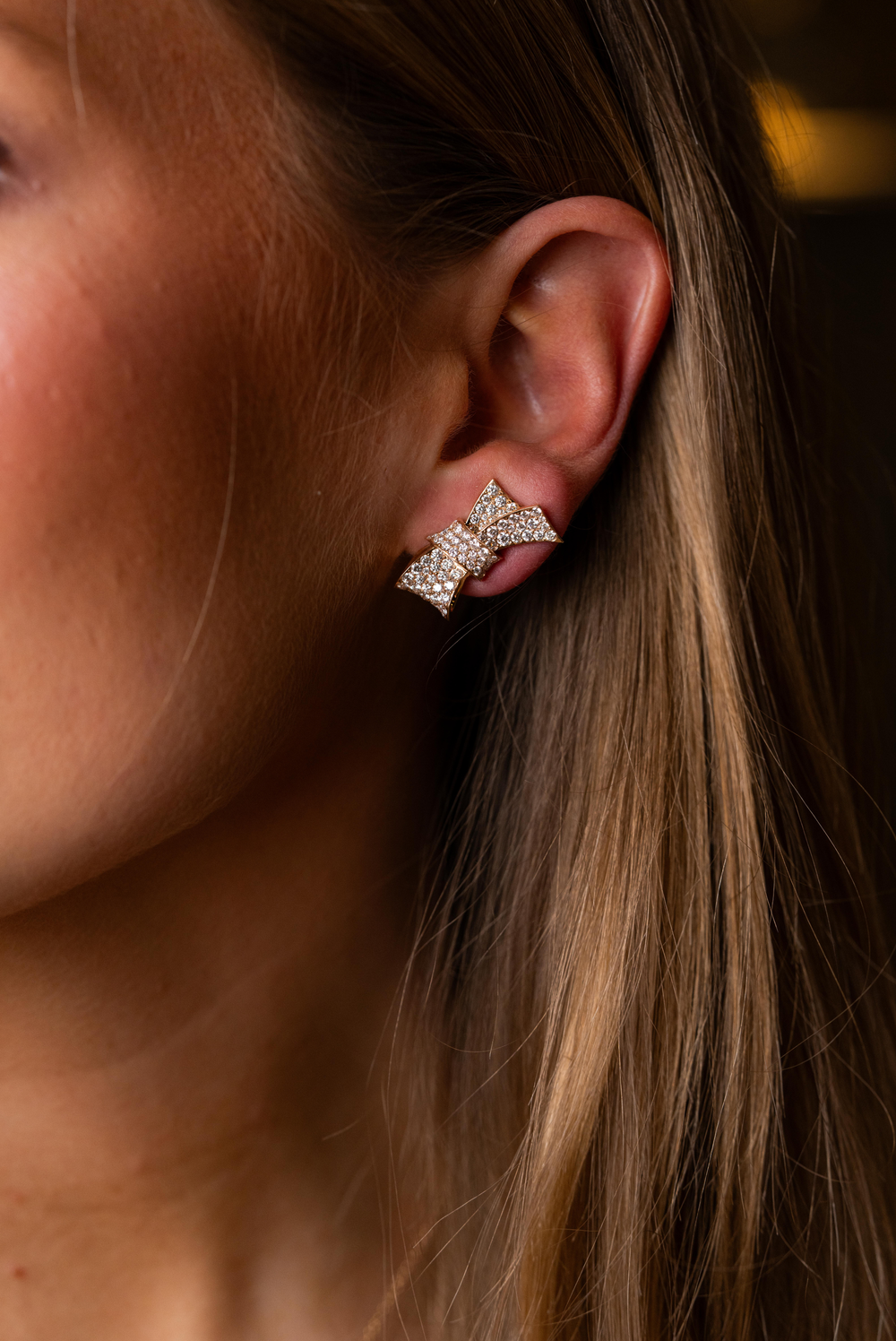 Pink Gold Bow Earrings with Diamonds